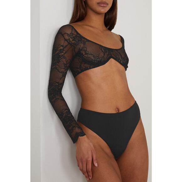 Leslie Amon Luna Cropped Stretch-Lace Top - S - Picture 3 of 5